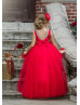 Beaded Red Satin Tulle V Back High Low Flower Girl Dress Beaded Red Satin Tulle V Back High Low Flower Girl Dress